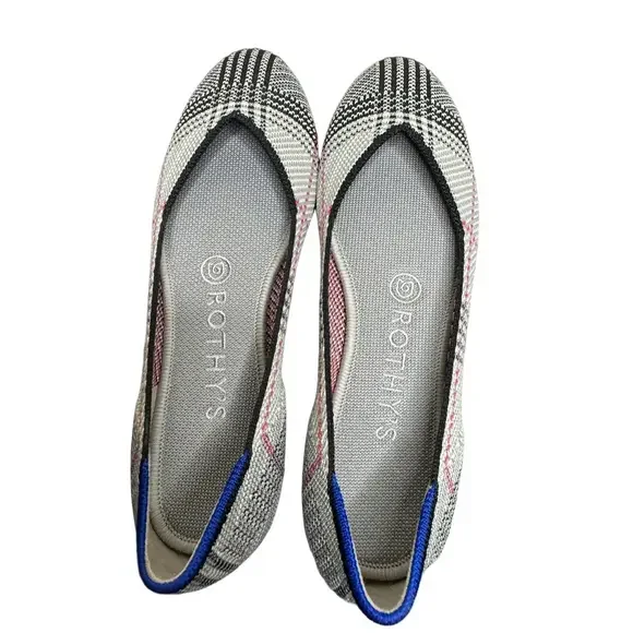💖 Rothy’s NWOT The Flat Retired Round Toe Flats in Grey Glen Plaid Size 7 - Picture 3 of 9